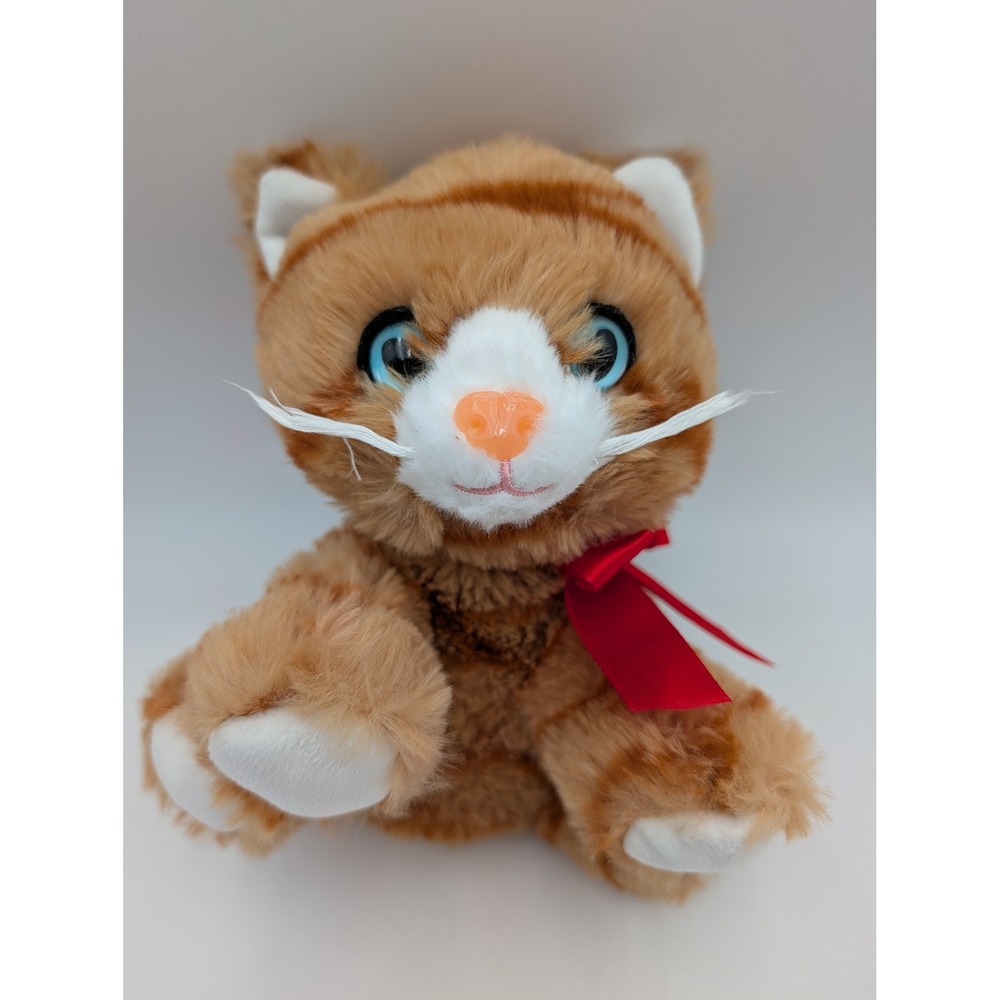 Walmart Plush Toy Orange Striped Cat Red Ribbon Blue Eyes 344194